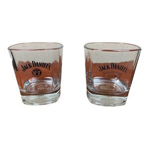 JACK DANIELS Whiskey SQUARE ROCKS Lowball Glasses Old No. 7 logo Set Of 2